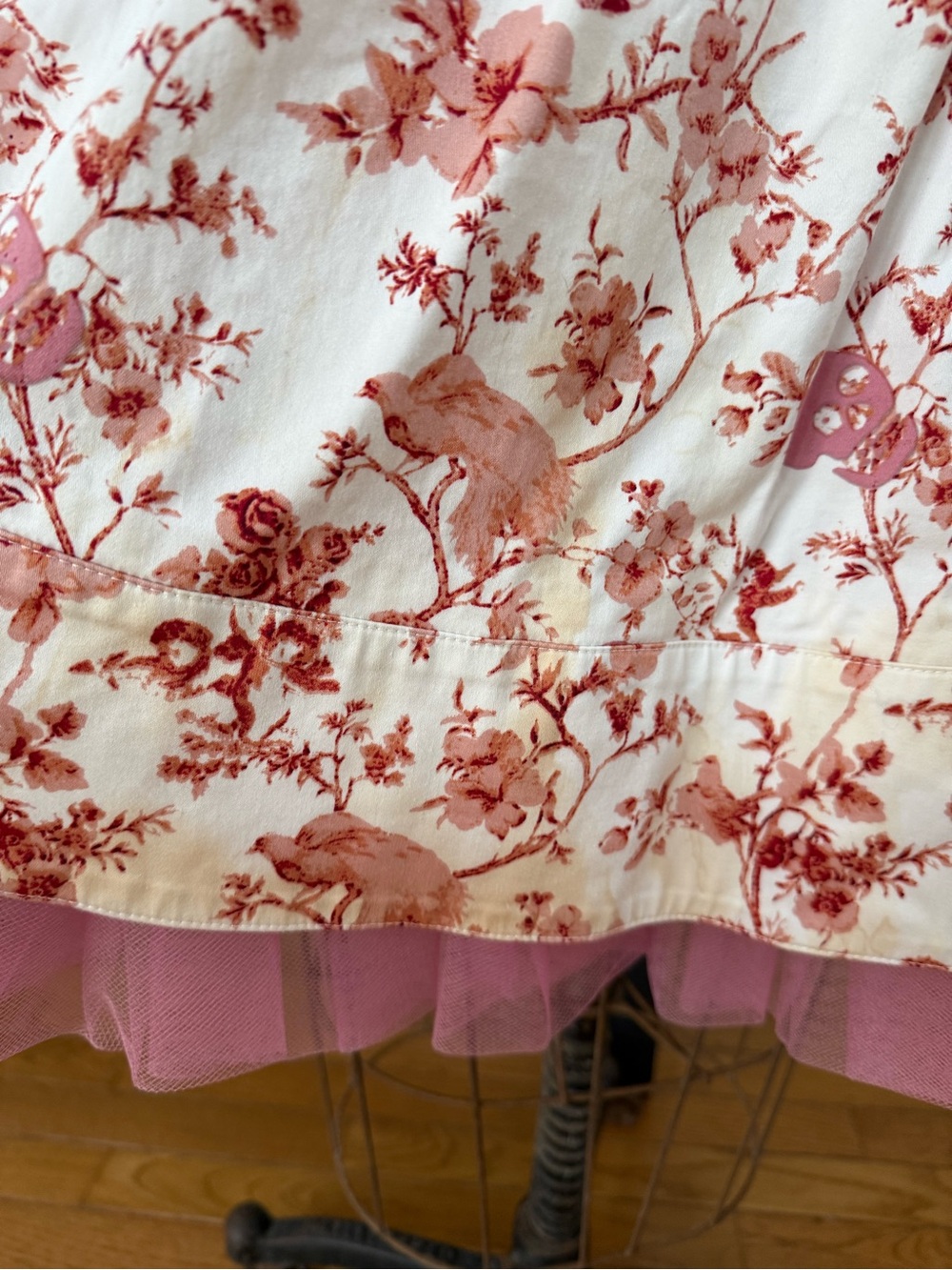 Betsey Johnson Cream and Rose Pink Floral Skull Strapless Party Dress - Picture 7 of 7